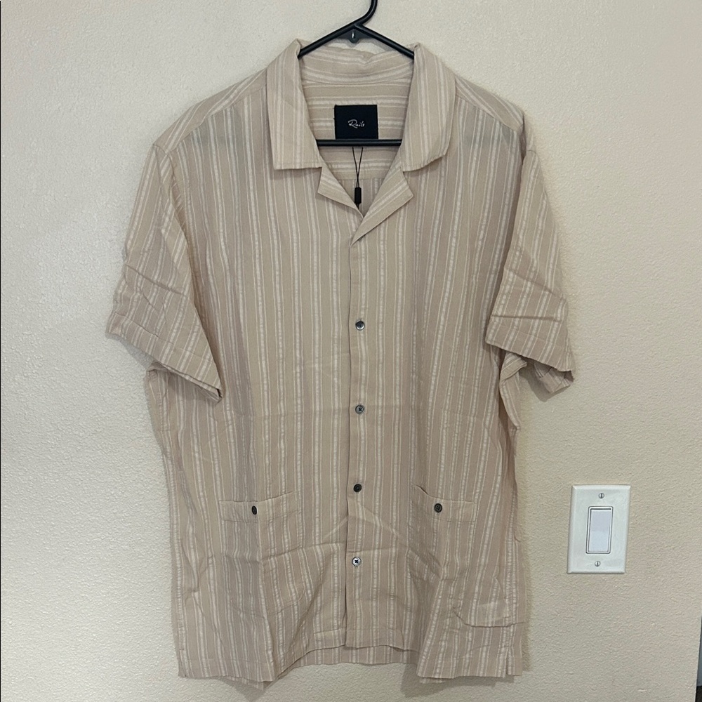 Men's Rails Beige Seeesucker Striped Button-Up Shirt